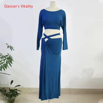 

Luxury girls belly dance clothes women performance belly dance suit sexy modal long sleeves top+long skirt 2pcs lady dance set