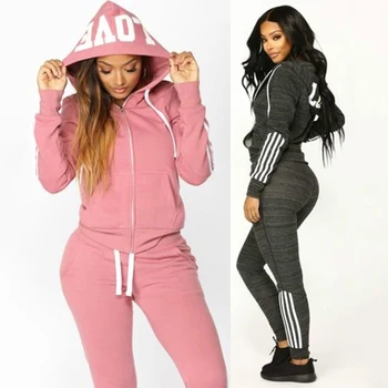 

Ladies Letter Printing Drawstring Hoodie Set Sexy Casual Zipper Sweatshirt Pant Vrouwen Women 2 Piece Outfits