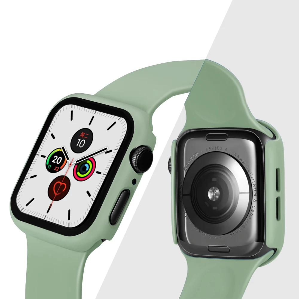 Чехол из поликарбоната+ закаленное стекло для Apple Watch Series 5 4 3 2 1 ремешок чехол 42 мм 38 м 40 мм 44 мм крышка Защита экрана для iWatch Shell