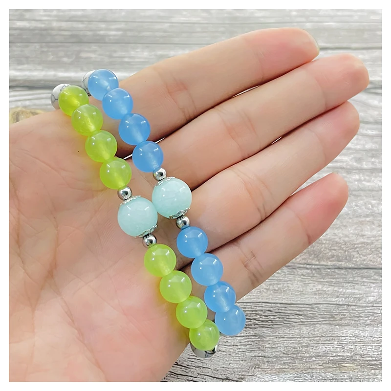 Abalorios de diseño verde, azul y morado para pulseras, pulsera de pareja a granel, cuentas de piedra Natural de 8mm, joyería moda, regalo hecho a mano|Pulseras de hilo| AliExpress