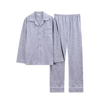 

Autumn Cotton Pajamas Set Men's Long-Sleeved Cardigan Sleep Tops Long Pants Mens Sleepwear Cotton Man Pajamas Lounge Set