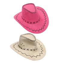 Ретро унисекс джинсовая дикая западная ковбойская Родео нарядное платье аксессуар шляпы бежевый и розовый красный 2 шт