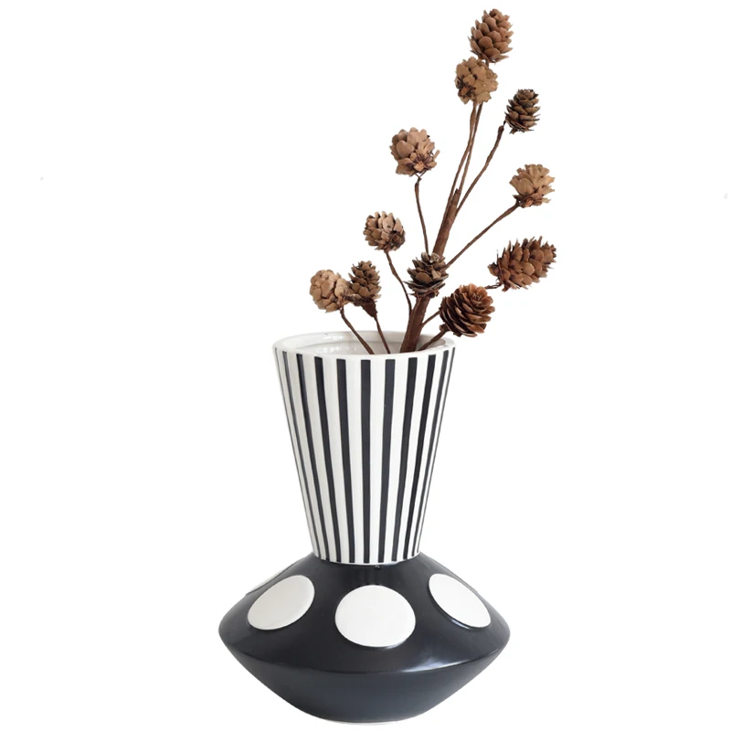 Nordic Modern Black And White Art Creative Pot Home Decor Crafts Room Soft Decoration Flower Arrangement Geometric Ceramic Vases