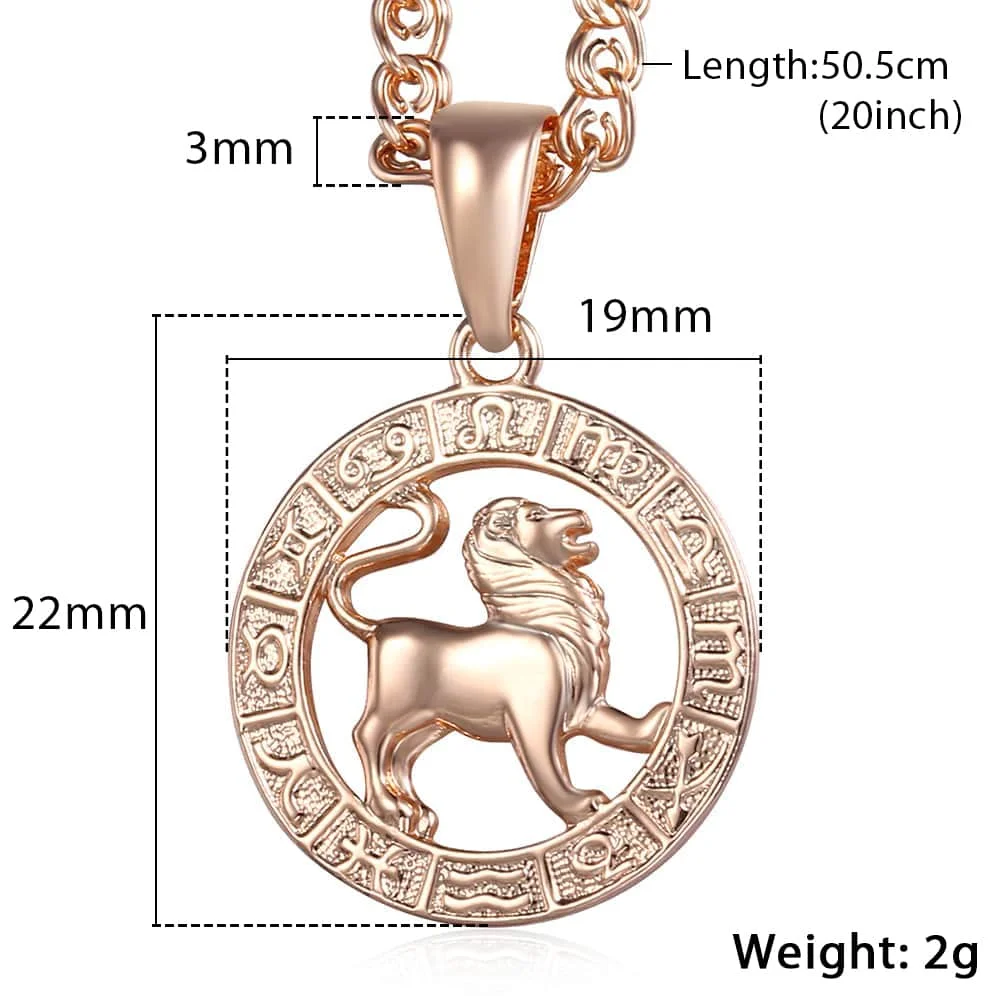 Women\'s Zodiac Sign Pendant 12 Constellation Charm 585 Rose Gold Color Necklace Aries Leo Scorpio 3mm Snail Jewelry GP278