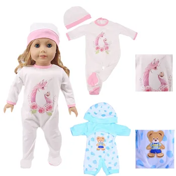 

Two Styles Of Pink Cute Unicorn And Bear Hooded Pajamas For 18 Inch American Doll Accessories, Generation, Girl Toy Gifts