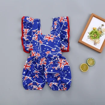 

Summer 4th July independence Day 2020 Toddler Baby Girl Children Rompers Jumpsuit Playsuit Ruffle Sleeve Square Neck Costume