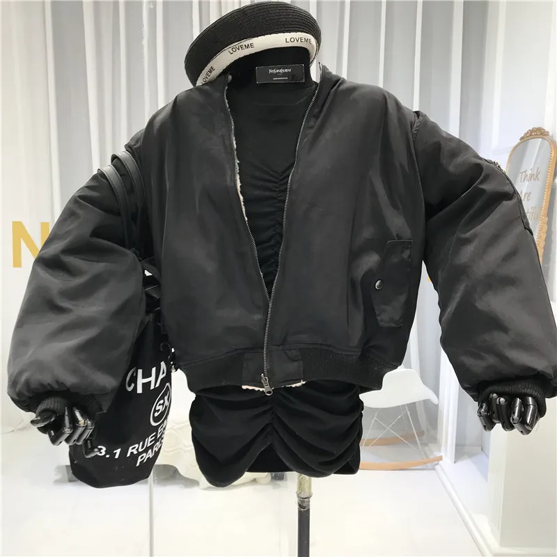 Женская куртка-бомбер Twotwinstyle, флисовая одежда с обеих сторон, с круглым вырезом, на молнии, свободные зимние пальто и куртки для женщин