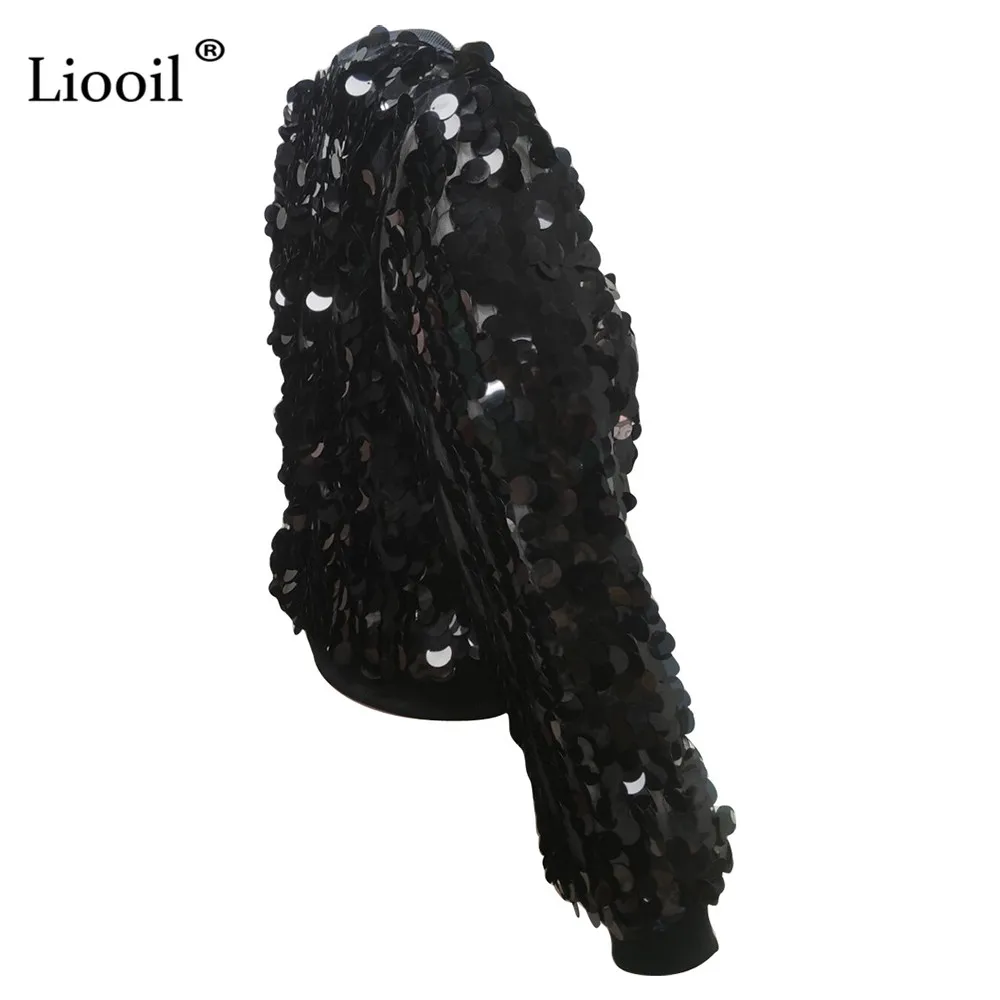 Liooil Silver Sequin Sexy Coats And Jackets Women Autumn Winter Streetwear Long Sleeve Zip Up Christmas Coat Female Outwear
