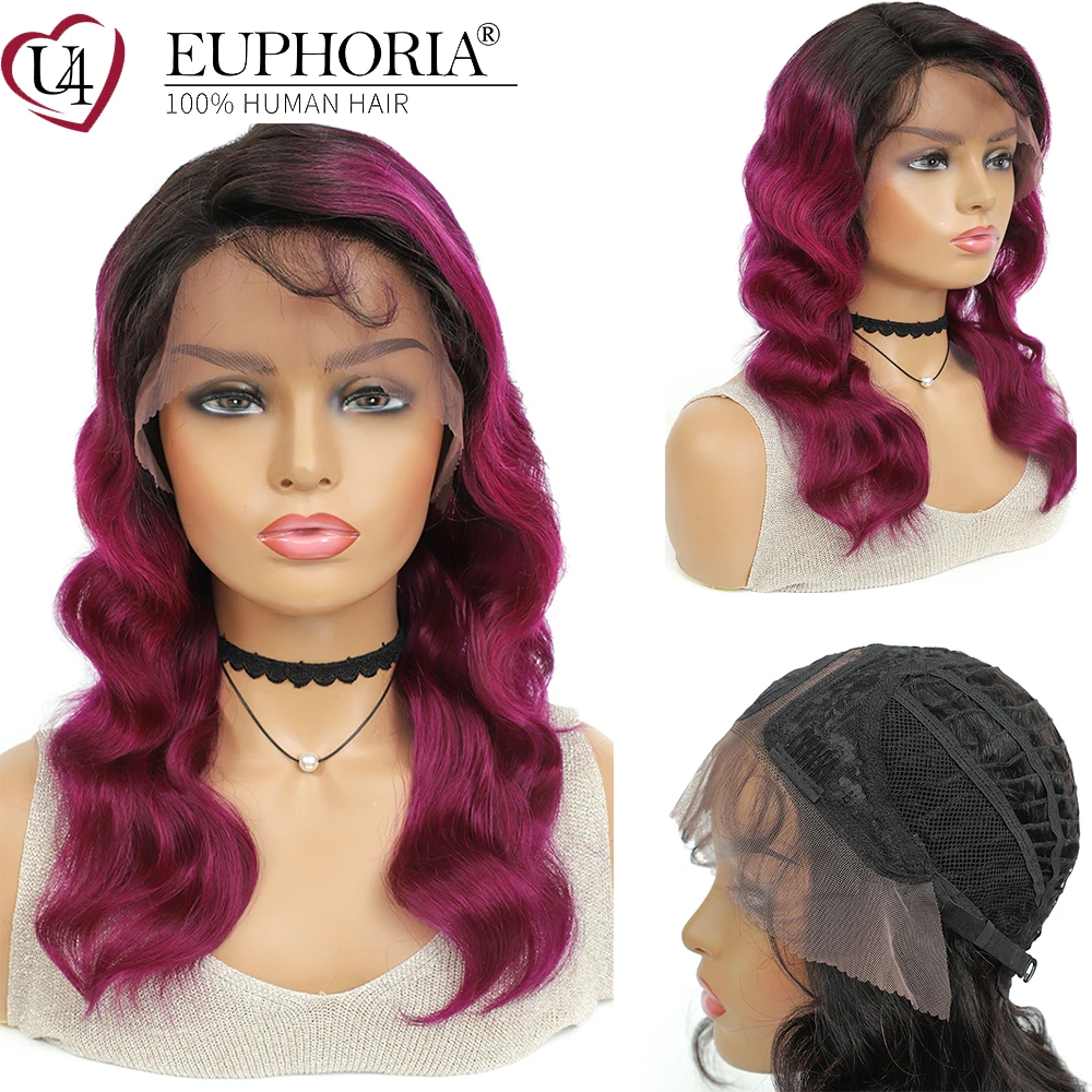 Ombre Purple Deep Wave Lace Wigs Natural Color Brazilian 9A Remy 100% Human Hair L Part Lace Wigs 13x4x1 Lace Hair Wig EUPHORIA