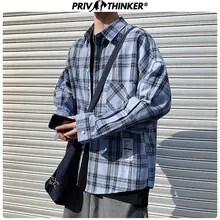 Privathinker, мужские клетчатые хлопковые свободные рубашки, мужские осенние Harajuku рубашки с длинным рукавом, топ, мужская повседневная модная одежда, большие размеры