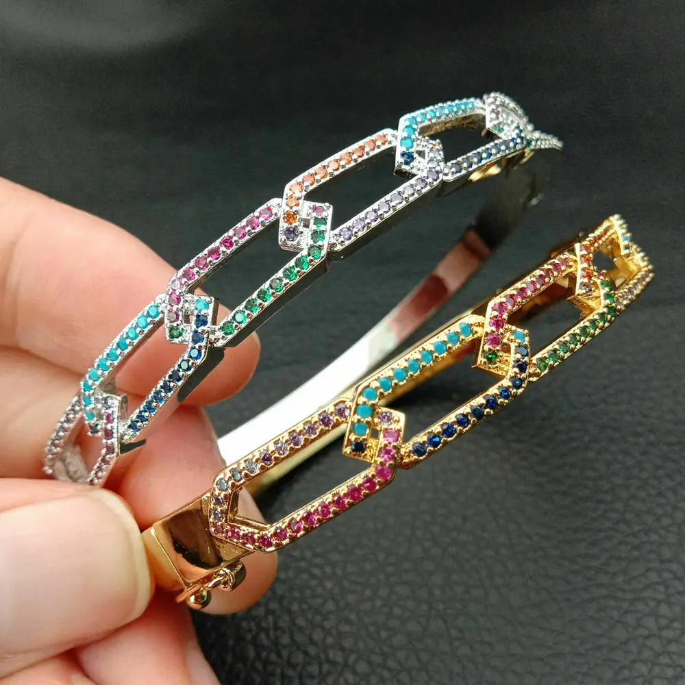 

colorful cubic zirconia golden Filled micro pave geometries bangle ring