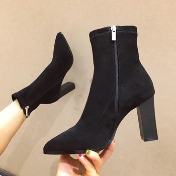 

ботинки женские ботильоны женские сапоги зимние 2019 autumn women's high heel boots thick with black zipper high heels