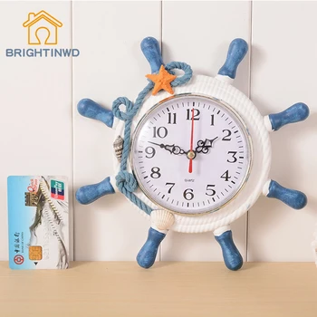 

Mediterranean wooden fashion vintage wall clock creative clock wall clock clock face one-sided ship anchor helmsman lounge clock