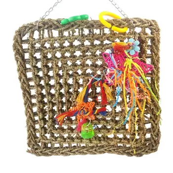 

Bird Cage Perch Stand Straw Braid Rope Net Hammock Ladder Bird Foraging Wall Toy for Parrot Parakeet