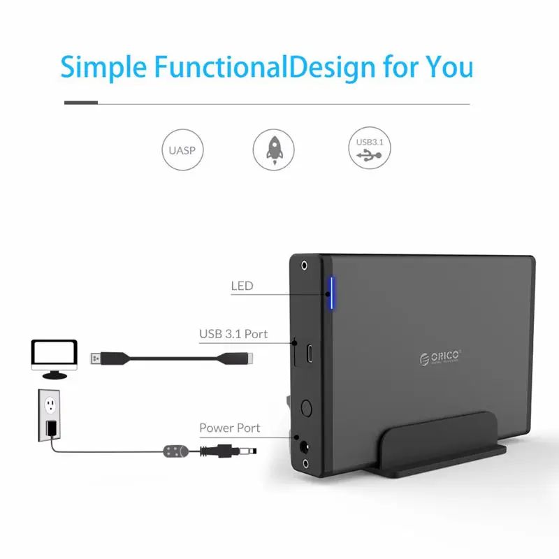  Orico 7688C3-Bk 35 pulgadas tipo C Hdd carcasa Sata a Usb 31 Ssd estación de almacenamiento caja de