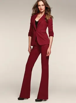 

Long Sleeved One Button Business Women Custom made Wine Red Slim Fashion Office Lady Formal Work Suits Jacket +Pants