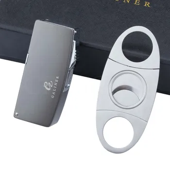 

GALINER Cigar Lighter Gas 2 Jet Torch Lighter Windproof Metal Stainless Steel Cigar Cutter Sharp Cigars Punch Cutting Cigars Set