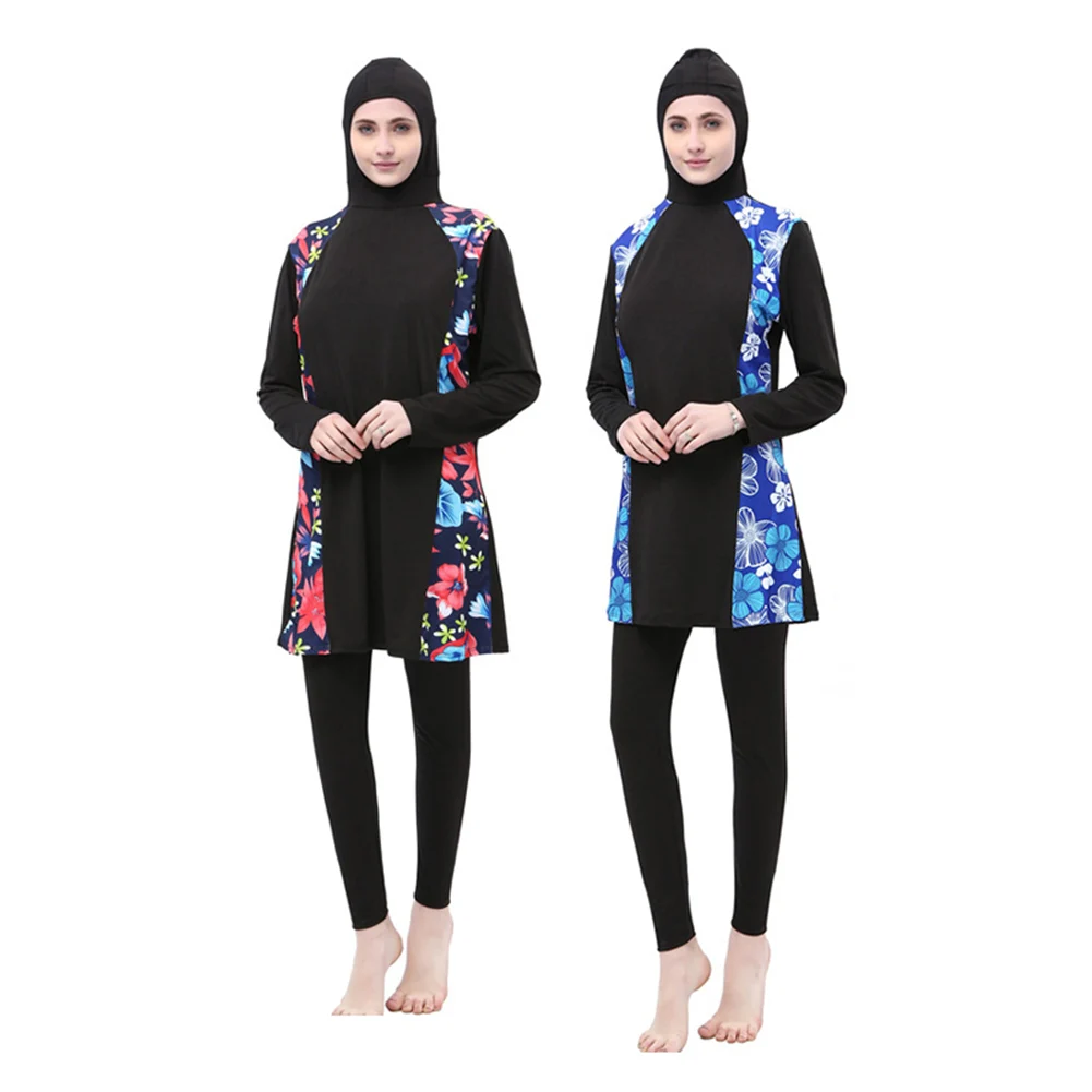 

Muslim Swimsuit Plus Size Islamic Swimwear Women Full Face Hijab Swimwear Burning Islam Swimsuit with Flowers Clothing Burkinis