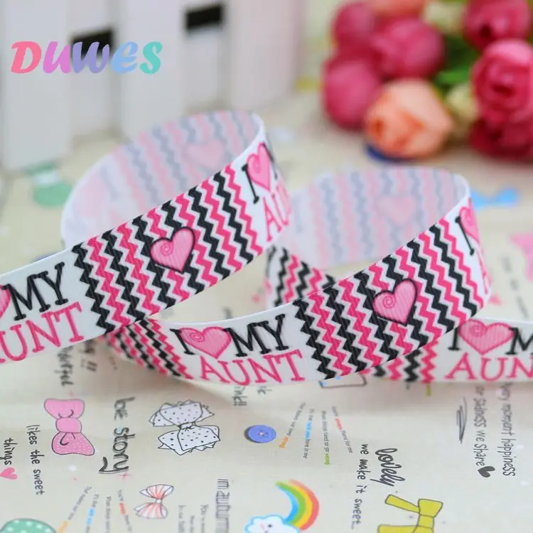 DUWES 7/8'' 5yards i love my aunt chevron printed grosgrain ribbon hair bow diy party decoration OEM Wholesale 22mm E687 | Дом и сад