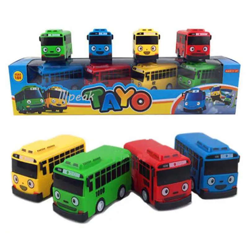 New 4pcs/set Anime Tayo The Little Bus Educational Toy Cartoon Mini Plastic Pull Back Car Model For Kids Christmas Gifts | Игрушки и