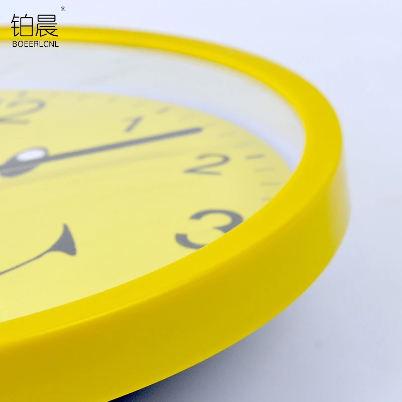 Large Cartoon Wall Clock with Modern Yellow Smiley Face Design - Silent Clock for Kids Bedroom or Kitchen Home Watch image 5