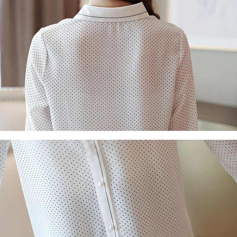 Blusas femininas рубашка женские топы белая шифоновая блузка и черная блузка на пуговицах с длинным рукавом в горошек шифоновая блузка OL Топы 0252