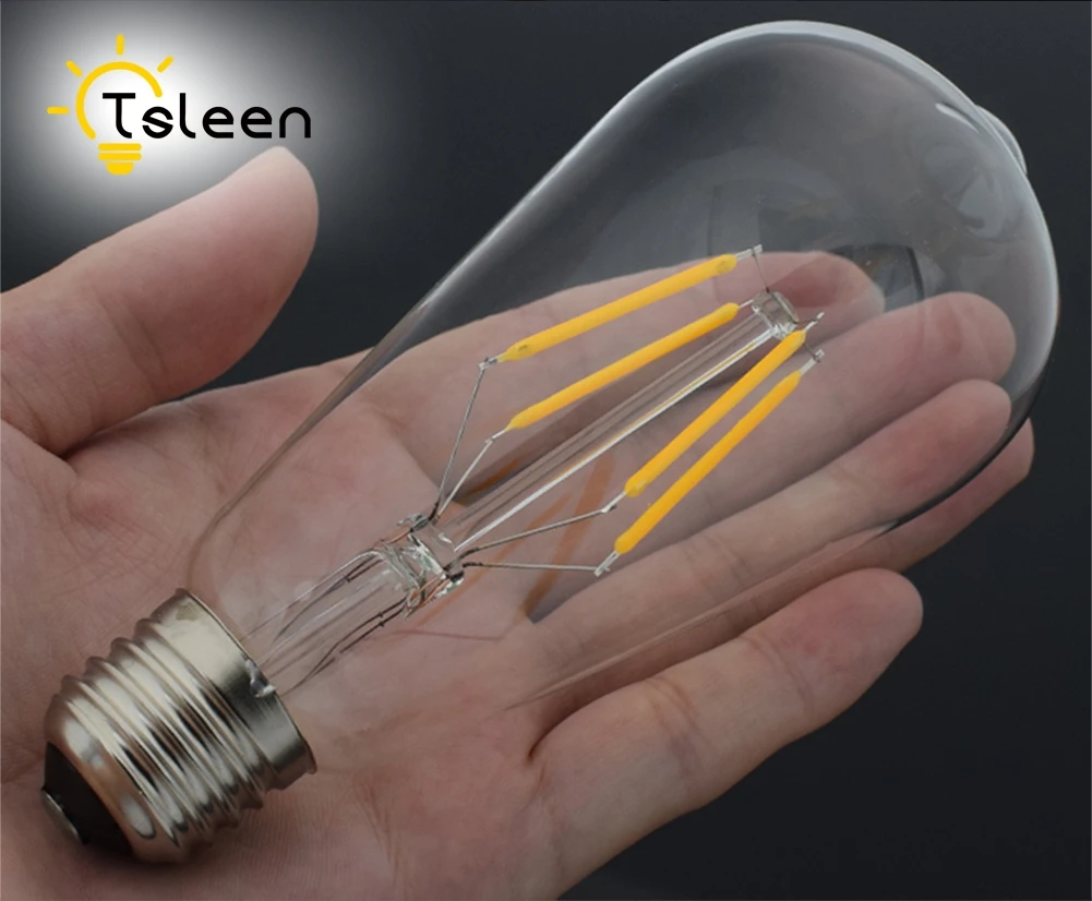 Tsleen E27 4/8/12/16 Вт ретро Edison лампа накаливания COB светодиодный лампы Винтаж шар светильник G45/A60/ST64 лампы AC 110 V/220 V* 10 шт
