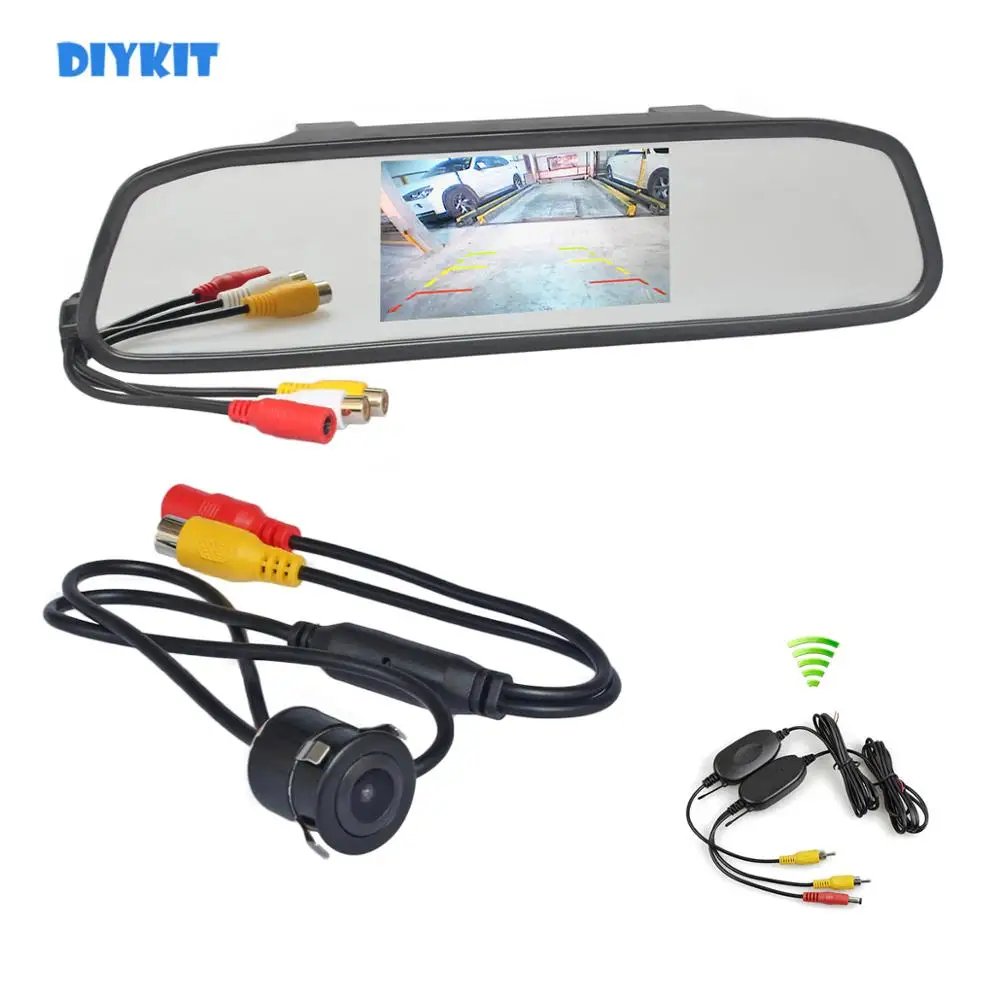 DIYKIT Беспроводной 4,3 дюймов автомобиля монитор зеркало монитор + Водонепроницаемый HD 18,5 мм заднего вида автомобиля Камера парковочных