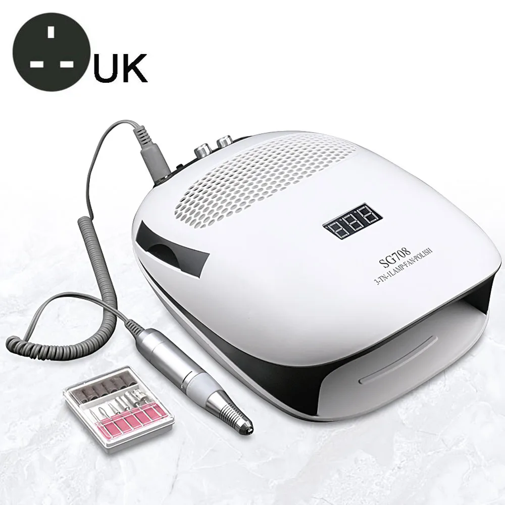 3-in-1 UK plug 3-в-1 лампа для ногтей& Фрезер для ногтей, фрезер для маникюра и ногтей пыли пылесоса, маникюр, машинка для маникюра с 2 Вентилятор охлаждения Маникюрный Инструмент пылесборник - Цвет: 3-in-1 UK plug