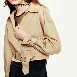 Miguofan Женская куртка, пальто, пояс, шнуровка, молнии, уличная, однотонная, хаки, модные, повседневные куртки, верхняя одежда, женская, 2019 зима