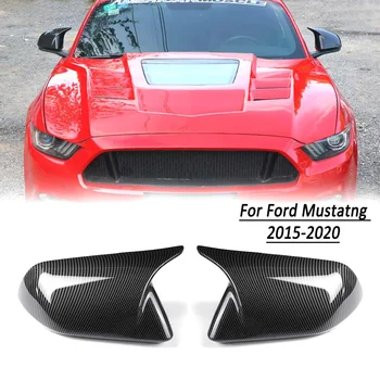 Cubierta para espejo retrovisor para Ford Mustang, cubierta de fibra de carbono, Color negro brillante, ABS, 2 uds.