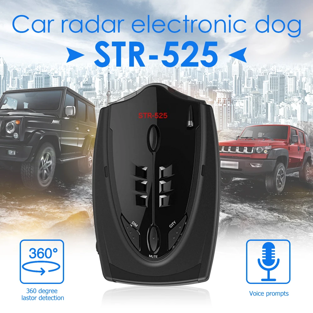 12V Auto STR-525 Radar Detector English Russian Thai Voice Auto Vehicle Speed Alert Warning X K CT La Anti Radar Car Detector