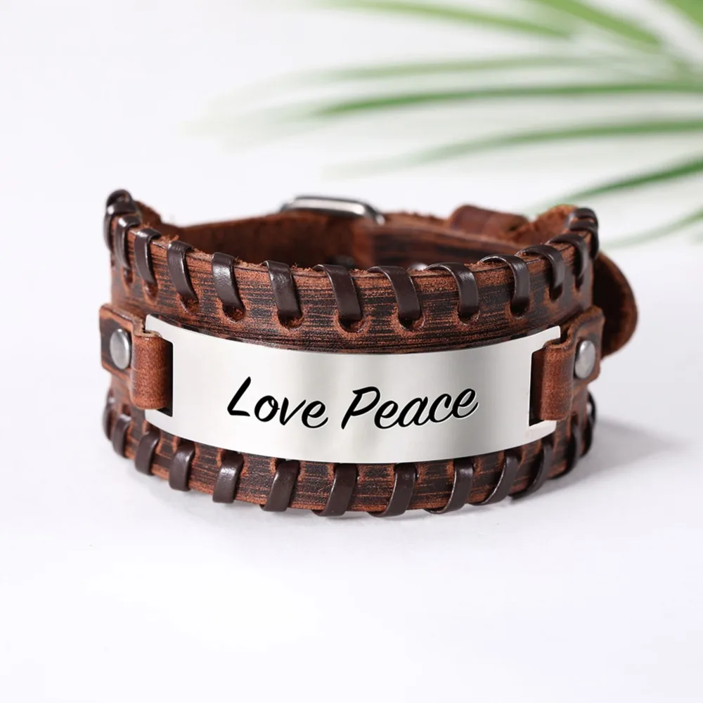 My Shape Stainless Steel Men Bangle We are So Cool We are So Punk Jewelry for Man Genuine Leather Bracelet Snap Belt Bangle