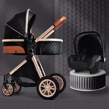 Luxury Baby Stroller 3 in 1 High Landscape Baby Cart Can Sit Can Lie Portable Pushchair Baby Cradel Infant Carrier 5