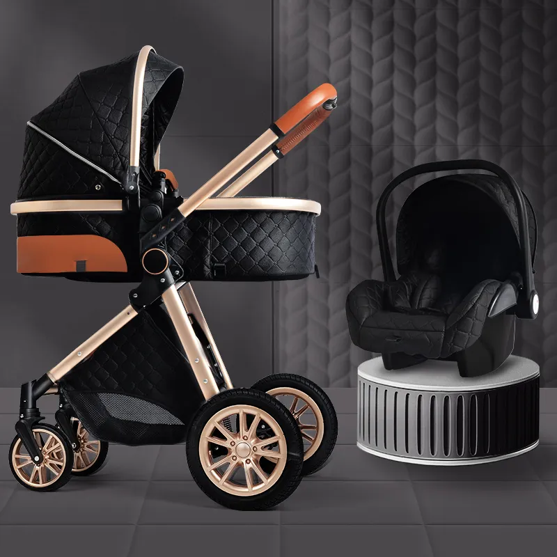 New Design Khaki Color High Landscape Baby Stroller 3 in 1 With Car Seat  2021