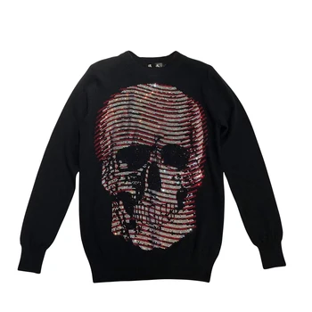 

DUYOU New Brand Wool Sweater Mens Designer Sweater Autumn Winter Fashion Knitted Pullover Men Rhinestone Wave big Skull Sweater