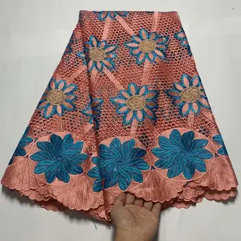 

5 Yards High Quality 5 Colors African Embroidery Water soluble Milk Silk Lace Fabric/ Guipure Cord Nigerian Wedding Lace Fabric