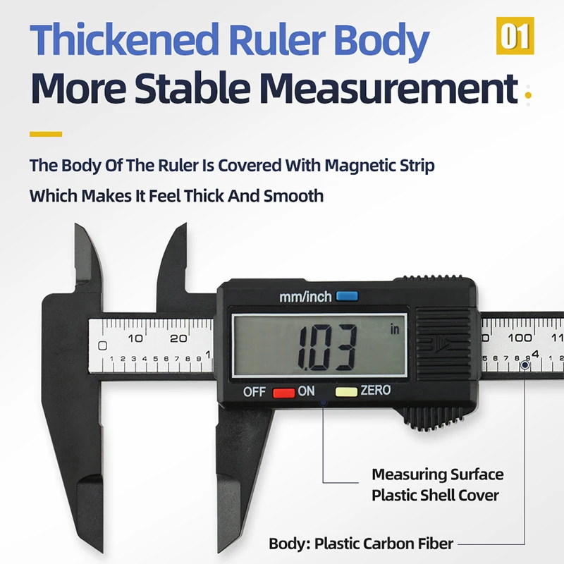 Digital Caliper Electronic Pachometer Digital Caliper Vernier Calipers Micrometer Ruler Carbon Fibre Plastic Gauge Measuring Tools Instrument