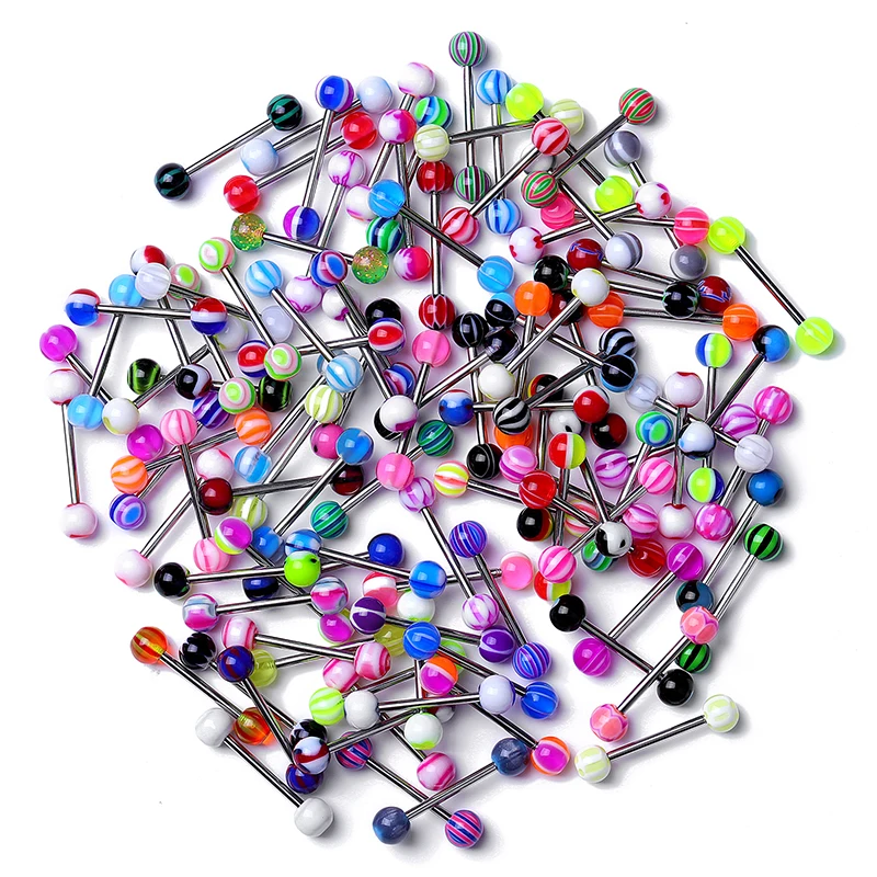 10/20/30/50PCS Acrylic 16G Tongue Piercing Ring Bulk Plastic Tongue Bar