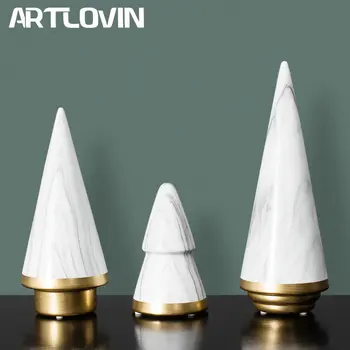 

ARTLOVIN Nordic Christmas Tree Ceramic Figurines Marble White Color Home Decoration Living Room Ornament Xmas Decor Sale