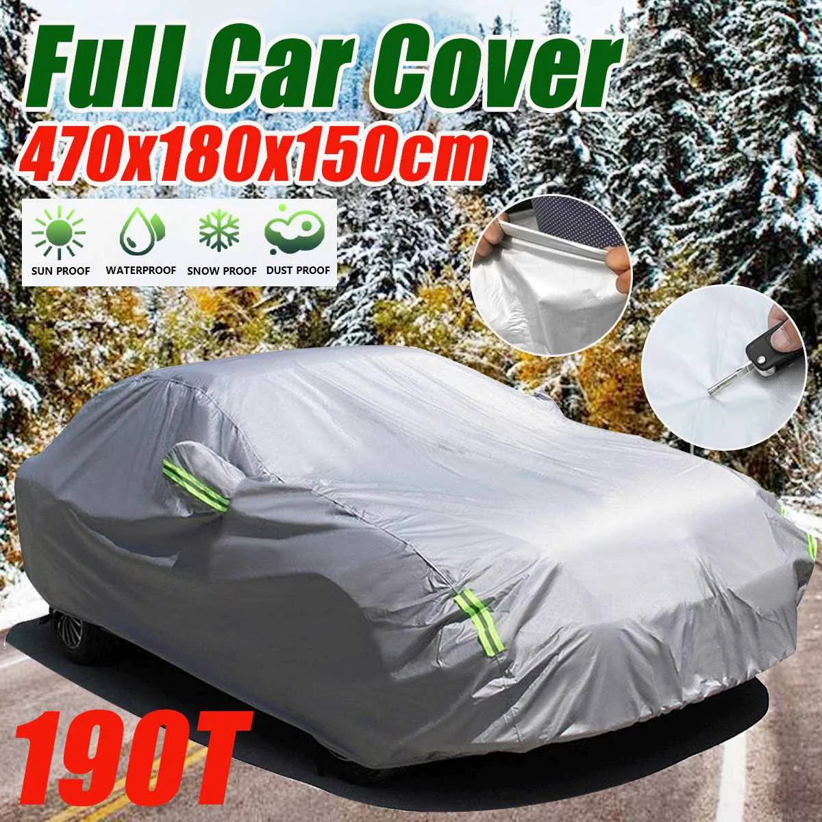 4.7x1.8x1.5m Full Car Cover 190T Snow Ice Frost Outdoor Auto Cover