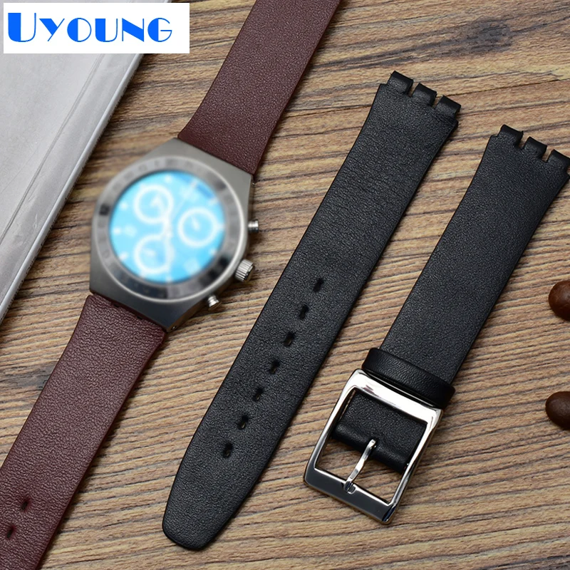 Тонкий ремешок для часов из натуральной кожи 17 мм swatch SYXS116 простой кожаный