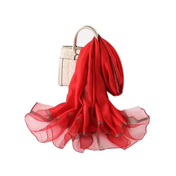 

Women Spring Summer Scarf Elegant Silk and Wool Blend Scarf Metallic Long Scarf and Shawls