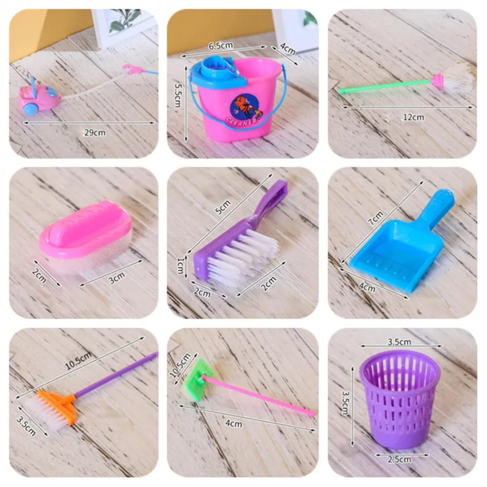 9 Pcs Pretend Play Toys Set Simulation Cleaner Ware Children House Kitchen Floor Cleaning Tool Furniture Brush Toy