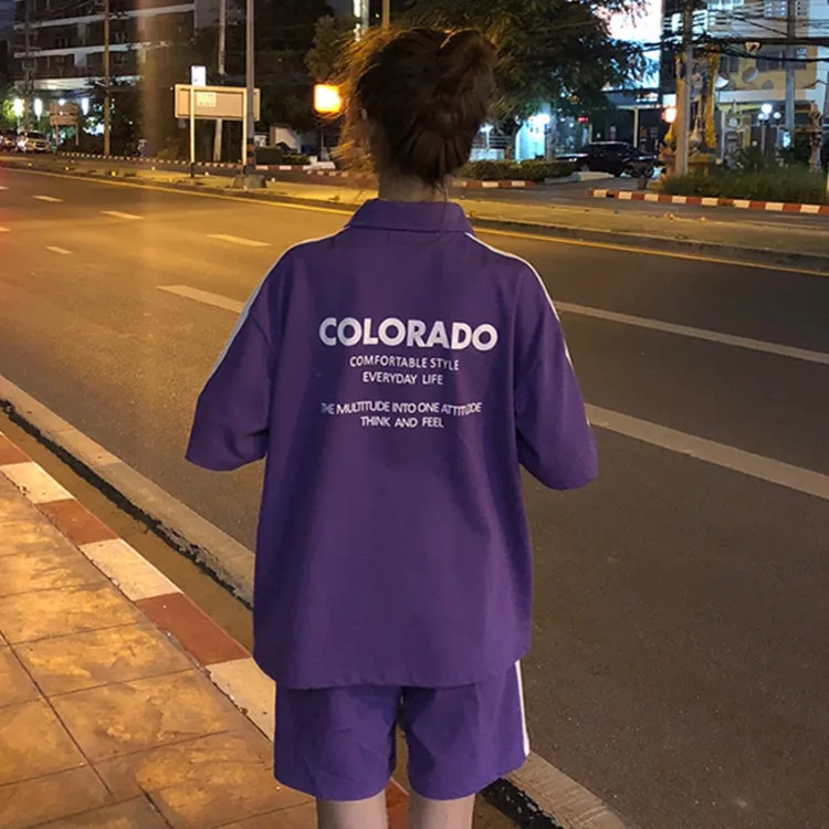 

2020 New Style WOMEN'S Dress-Style Summer Leisure Sports Suit Female Students Loose Short Sleeve Wide-Leg Shorts Two-Piece Set