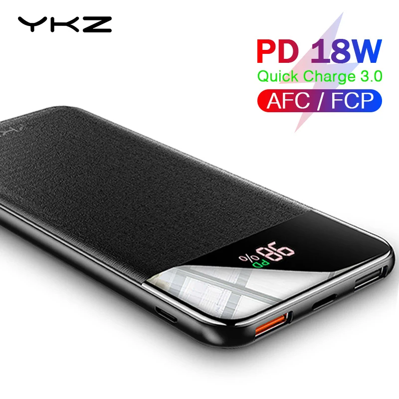  Внешний аккумулятор YKZ QC 3,0 10000 мАч, светодиодное зарядное устройство Poverbank PD, быстрая зарядка 12 В, внешний аккумулятор для iPhone, Xiaomi mi 