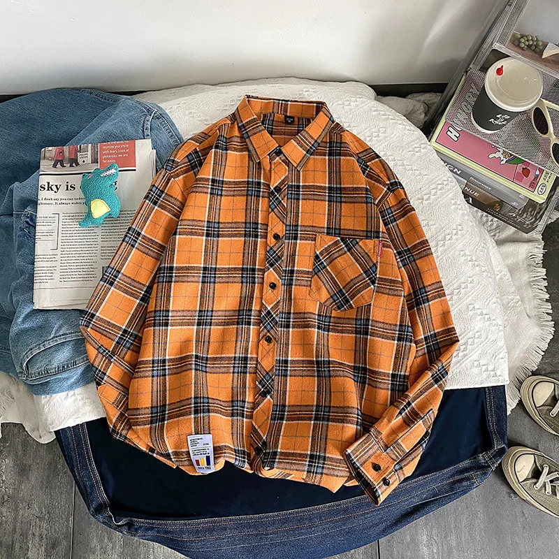 Shirt Men Flannel Plaid Long Sleeve Loose Hip Hop Street Casual Pocket Male Soft Dress Plus Size long sleeve shirt men casual shirt flannel shirt