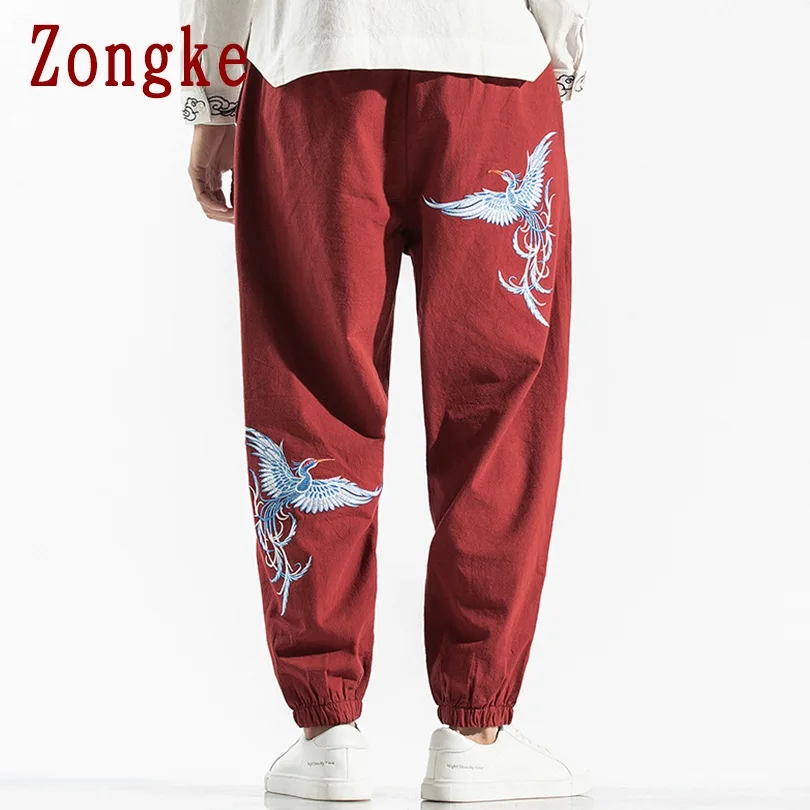 Zongke/брюки с вышивкой Феникса; мужские брюки для бега; мужские брюки; уличная одежда; спортивные брюки; шаровары; мужские брюки; 5XL; осень