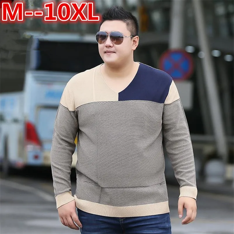 Большие размеры 10XL 8XL 6XL 5XL приталенный мужской свитер с v-образным вырезом модный