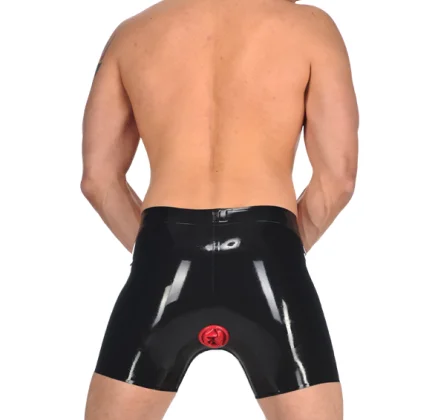 Latex Sexy Men Underwear with Attached Red Anal Sheath and Short Front Zip  Gays Panties Wet Look Underpants Male Boxers